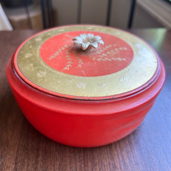 Vintage Avon Persian Wood Dusting Powder Red Gold Ceramic Container - Picture 1 of 12